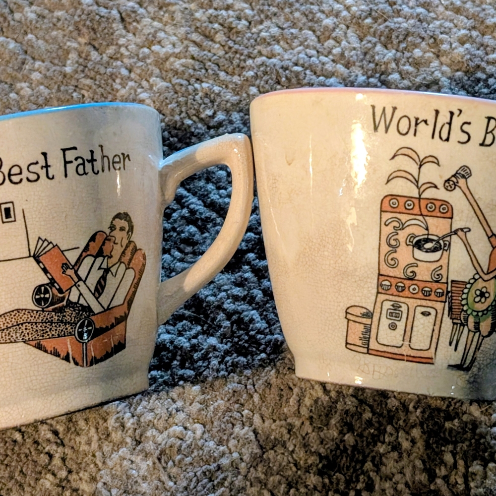 Rare Japanese Vintage Large Best Father and mother World's Best Mug Set